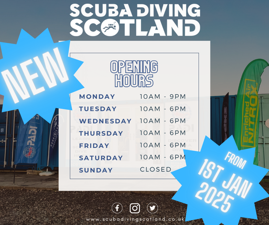 SCUBA DIVING SCOTLAND 2025 OPENING TIMES